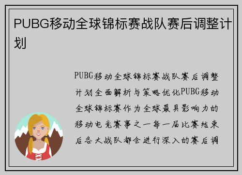 PUBG移动全球锦标赛战队赛后调整计划